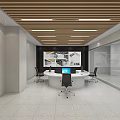 Modern Monitoring Room Interior With Equipment Cabinets Servers Shelves And Ceiling Lights