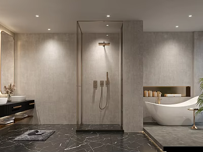 Modern Bathroom Interior With Glass Shower Freestanding Tub And Sink 3d model