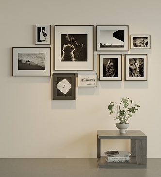 Modern minimalist black and white decorative photo combination 3d model