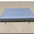 Double Bed With Striped Mattress Gray Frame And Wooden Support Legs