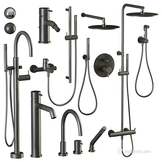 Shower Faucet System with Handheld Showerhead Rain Shower Arm Control Knobs and Flexible Hose 3d model
