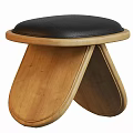 Stylish Round Stool With White Padded Cushion And Dark Brown Curved Legs Design