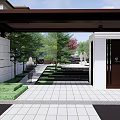 Modern Outdoor Feature Wall Design With Stone Texture And Lush Greenery Along Pathway 3d model