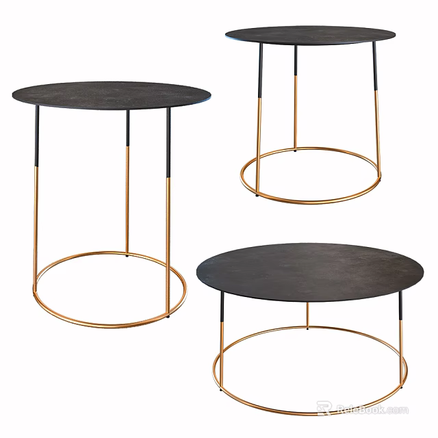 Modern Round Coffee Table with Dark Tabletop and Gold Black Legs 3d model