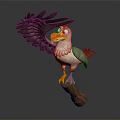 Cartoon Seagull Standing On Branch With Spread Wings Orange Beak And Dark Background