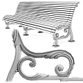Garden Bench With Wooden Slats And Ornate Iron Scroll Legs For Outdoor Garden Decor