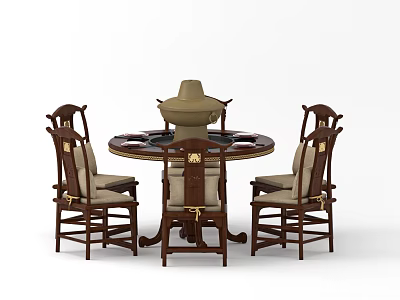 Classic Round Dining Table Set With Four Wooden Chairs And Central Container 3d model