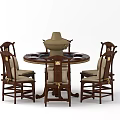 Classic Round Dining Table Set With Four Wooden Chairs And Central Container