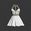 White Halter Neck Dress Featuring Gold Embellishments On Neckline And Waist