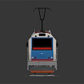 Modern Blue and White Electric Train With Pantograph Top Red Details On Tracks 3d model