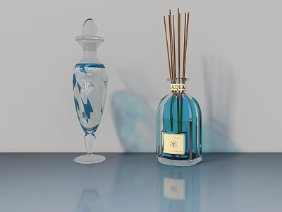 Elegant Blue Glass Vase With Decorative Lid And Reed Diffuser Bottle For Home Decor 3d model