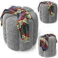Soft Plush Sofa Stool In Green Brown Gray With Decorative Towel And Stylish Design
