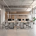 Modern Public Office Space With Desks Office Chairs Large Windows And Green Plants
