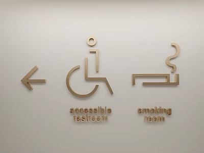 Hanging Wall Signs for Accessible Restroom Smoking Room and Directional Arrow 3d model
