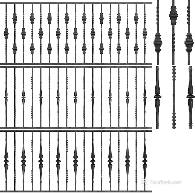 Black Iron Railings With Decorative Vertical Bars And Ornamental Design Elements 3d model 