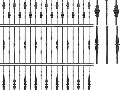 Black Iron Railings With Decorative Vertical Bars And Ornamental Design Elements 3d model
