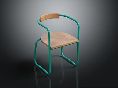 Modern Wooden Chair With Green Metal Frame Curved Backrest And Natural Wood Seat 3d model