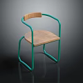 Modern Wooden Chair With Green Metal Frame Curved Backrest And Natural Wood Seat