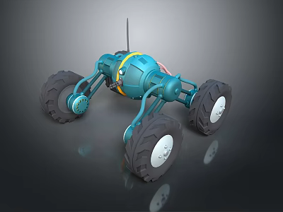 Game Movie Mechanical Character With Blue Body Yellow Accents And Large Wheels 3D Render Design 3d model