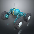 Game Movie Mechanical Character With Blue Body Yellow Accents And Large Wheels 3D Render Design