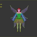 Magical Red Haired Fairy In Pink Dress With Purple Glitter Wings