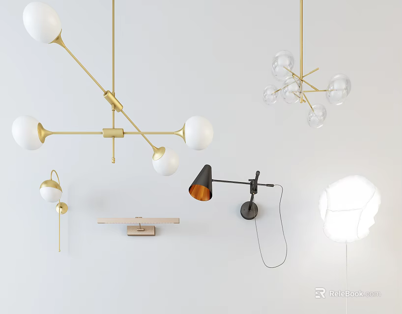 Modern Lighting Combination Featuring Spherical Pendant Wall Sconce And Floor Lamp Designs 3d model