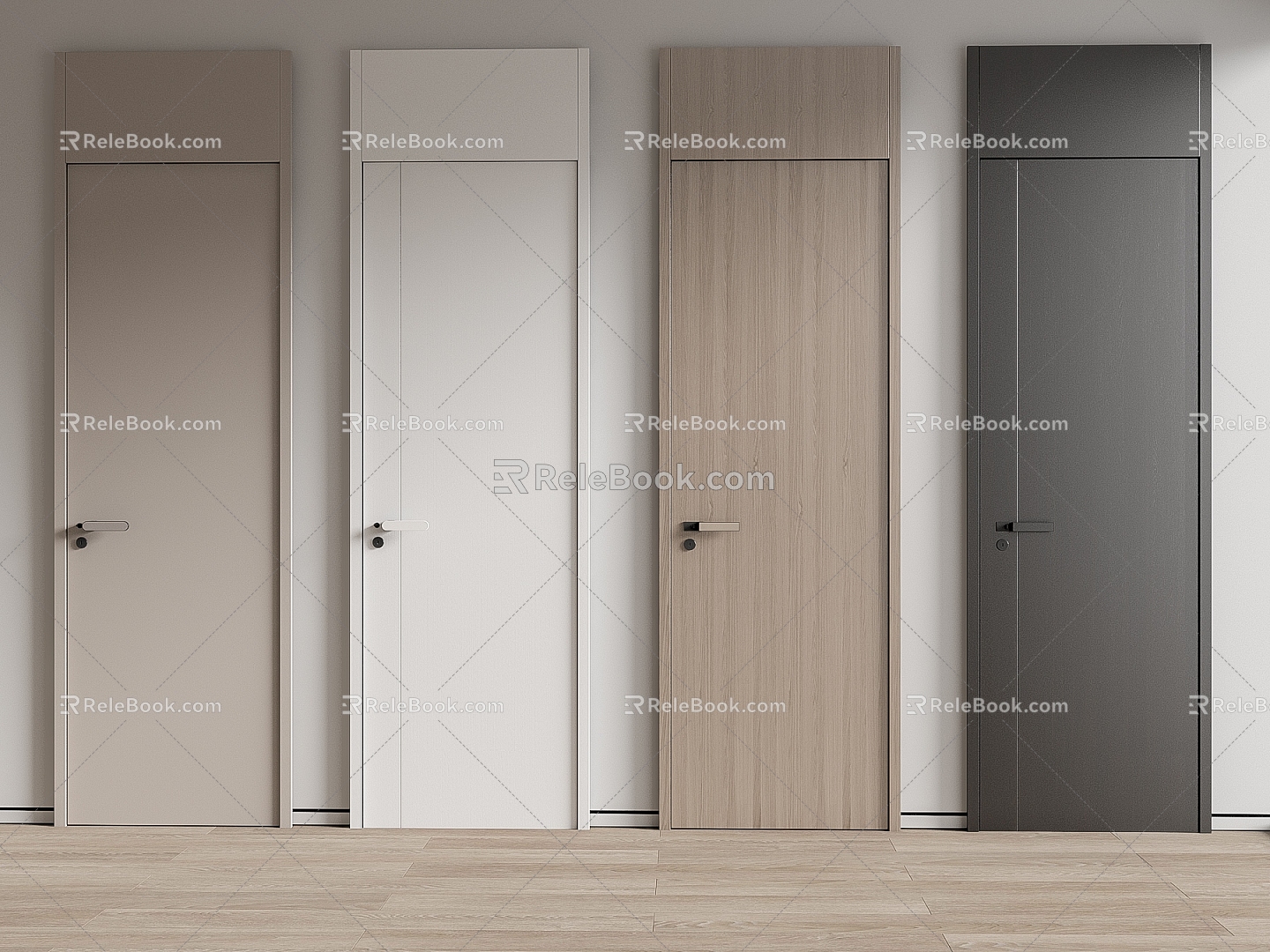 Modern Flat Door Simple Single Door Wooden Door 3d model