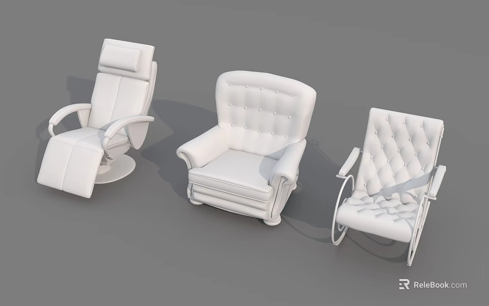 Different Styles of White Single Sofa with Leather Upholstery and Armrest Designs 3d model 
