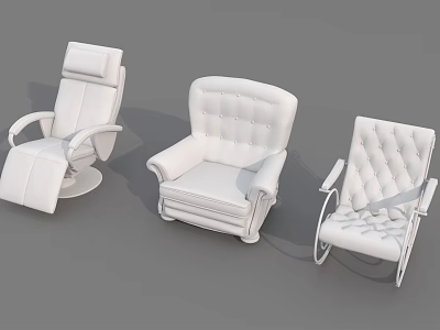 Different Styles of White Single Sofa with Leather Upholstery and Armrest Designs 3d model