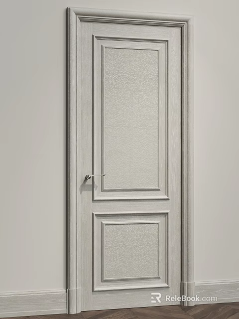 Simple Modern Light Colored Two Panel Hinged Door With Silver Handle 3d model