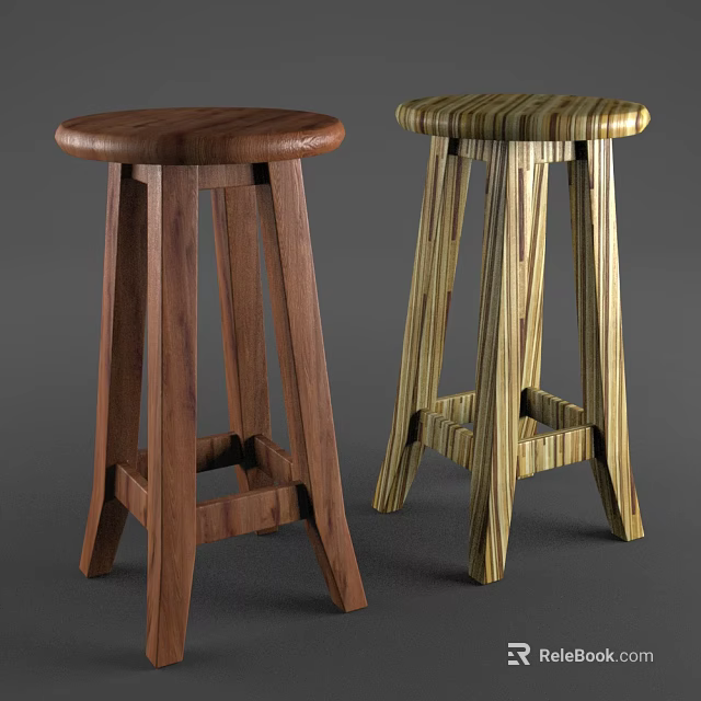 Wooden Bar Stools With Round Seats Sturdy Structure And Different Colors 3d model 