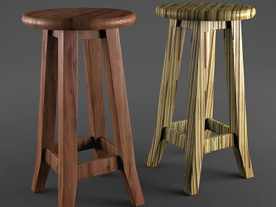 Wooden Bar Stools With Round Seats Sturdy Structure And Different Colors 3d model