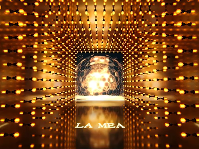 Modern Elevator Hallway Design Featuring Arranged Golden Lights And Glowing Central Decor 3d model