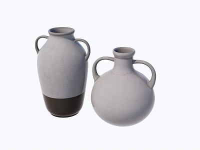 Two Ceramic Vases With Handles In Gray And Black Minimalist Design 3d model