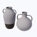 Two Ceramic Vases With Handles In Gray And Black Minimalist Design