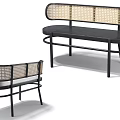 Modern Leisure Chair With Black Metal Frame And Woven Rattan Backrest Design