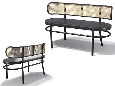 Modern Leisure Chair With Black Metal Frame And Woven Rattan Backrest Design 3d model