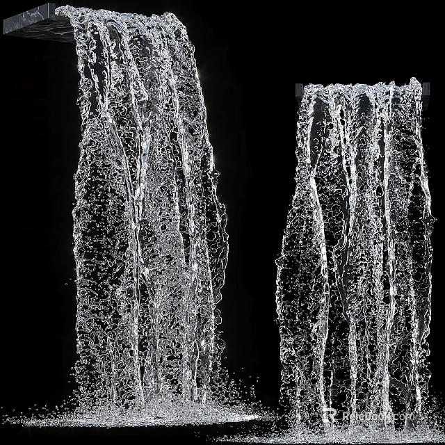 Garden Landscape Featuring Flowing Water Curtain With Transparent Texture On Black Background 3d model 