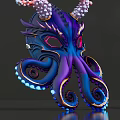 Vibrant Violet Blue Octopus Masks With Curled Tentacles Coral Like Decorations On Reflective Surface