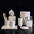 Stylish White Ceramic Bathroom Accessories With Polka Dot Texture Tissue Box Soap Dispenser Toothbrush Holder