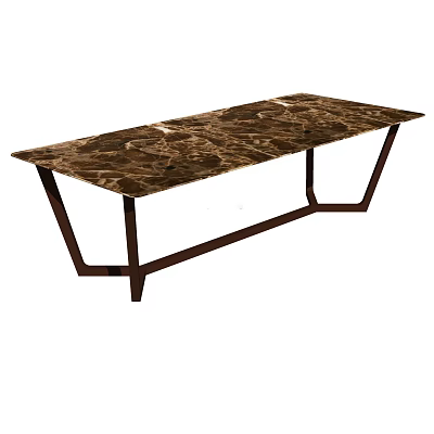 Modern Brown Marble Coffee Table With Metal Geometric Legs And Sleek Surface 3d model