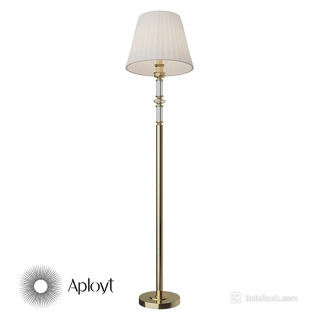 Elegant Modern Floor Lamp With White Pleated Lampshade And Golden Metal Stand 3d model 