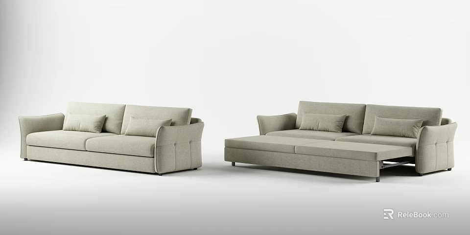 Modern Light Gray Sectional Sofa With Soft Cushions And Modular Design 3d model 