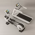 Modern Fitness Equipment Elliptical Trainer And Treadmill With Digital Screens Black White Design