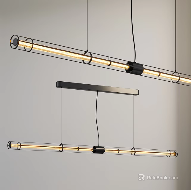 Modern Linear Pendant Lights With Sleek Metal Frame And Illuminated Tubes 3d model 