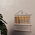Classical Temple Style Wall Lamp With Carved Columns Soft Light And Monstera Leaves Accent