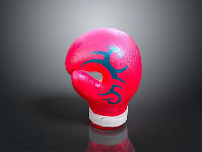 Red Boxing Glove With Blue Decorative Pattern And White Base For Sports Training 3d model