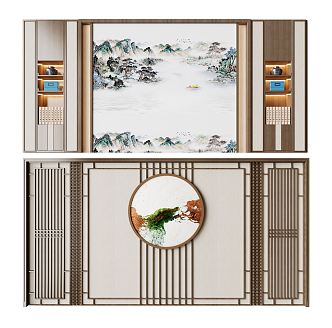 New Chinese-style bedside background wall bedside background wall modeling wall decorative wall grille wall background wall 3d model