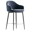 Modern Velvet Upholstered Bar Stools With Armrests And Black Metal Legs