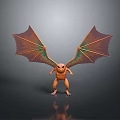 Orange Mythical Creature Character Standing With Iridescent Wings On Black Background With Reflection